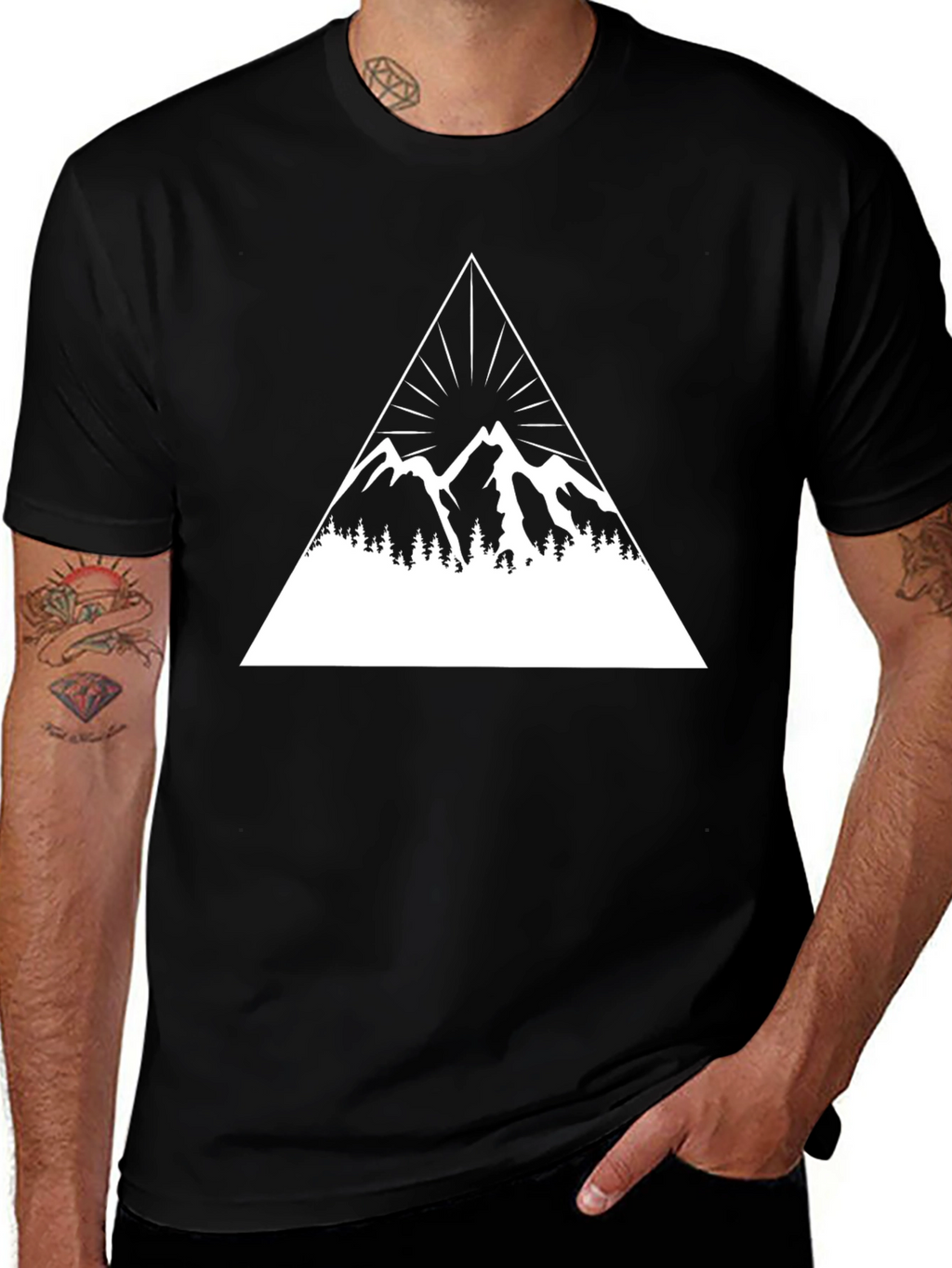 Mountain Peak Graphic Tee - Black Cotton Blend