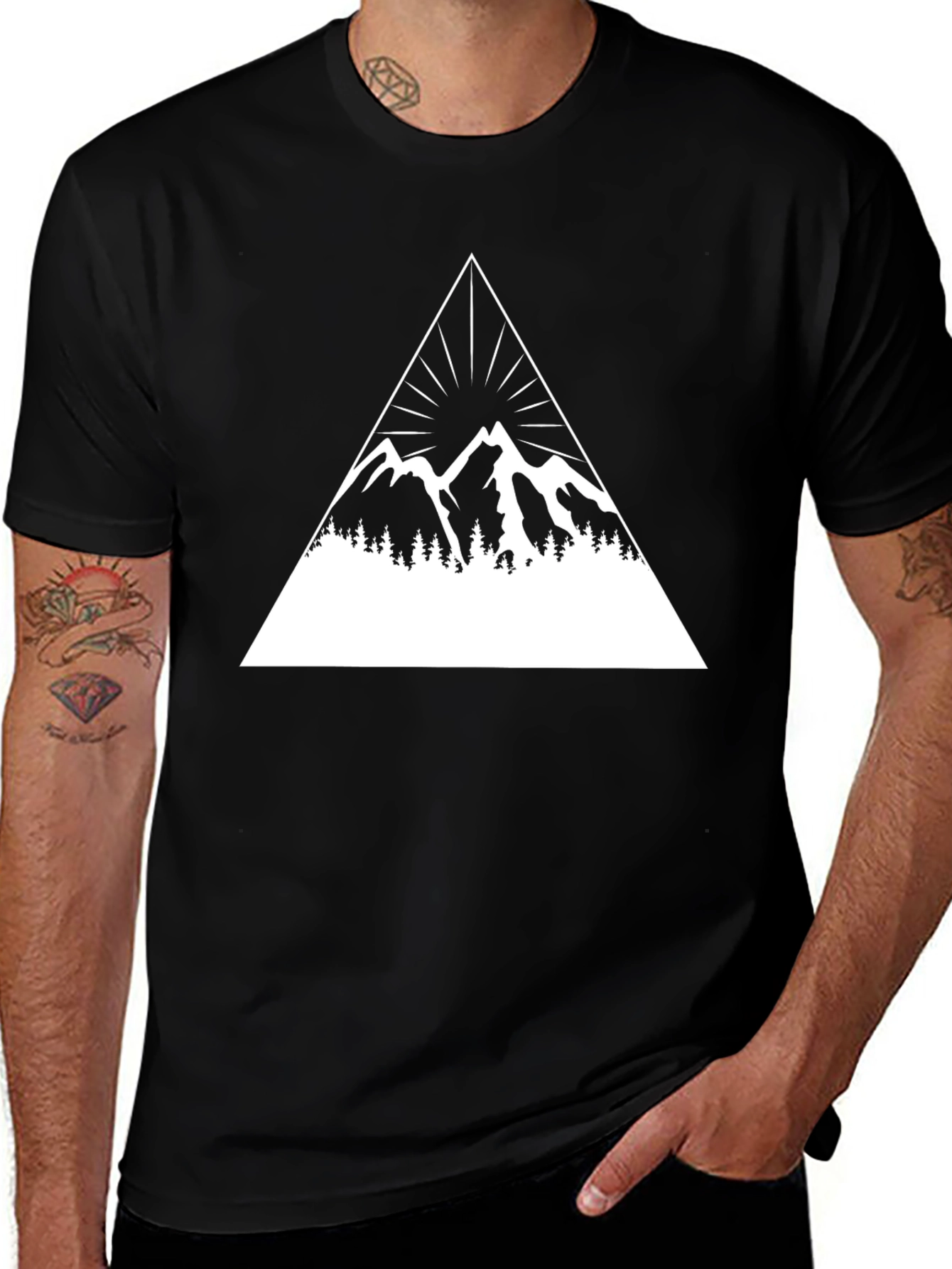 Mountain Peak Graphic Tee - Black Cotton Blend