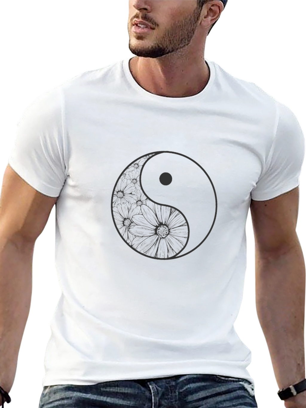 Yin Yang Floral Graphic T-Shirt - Black