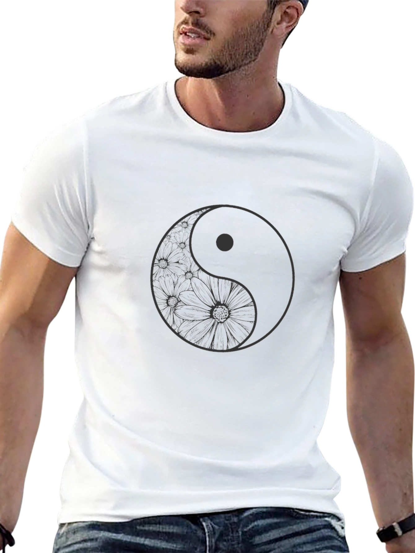 Yin Yang Floral Graphic T-Shirt - Black