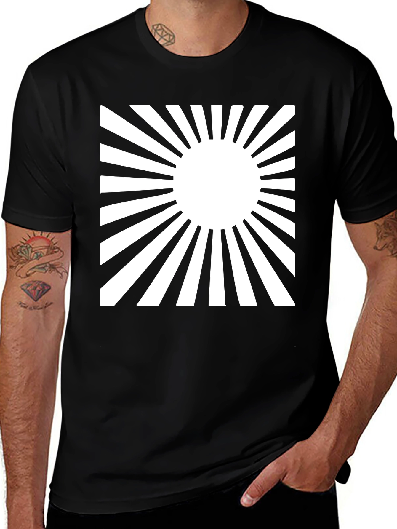 Rising Sun Graphic Tee - Black Cotton Casual Shirt