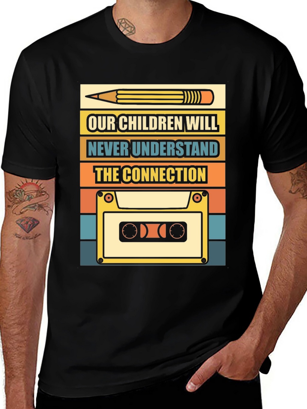 Retro Cassette Tape & Pencil T-Shirt
