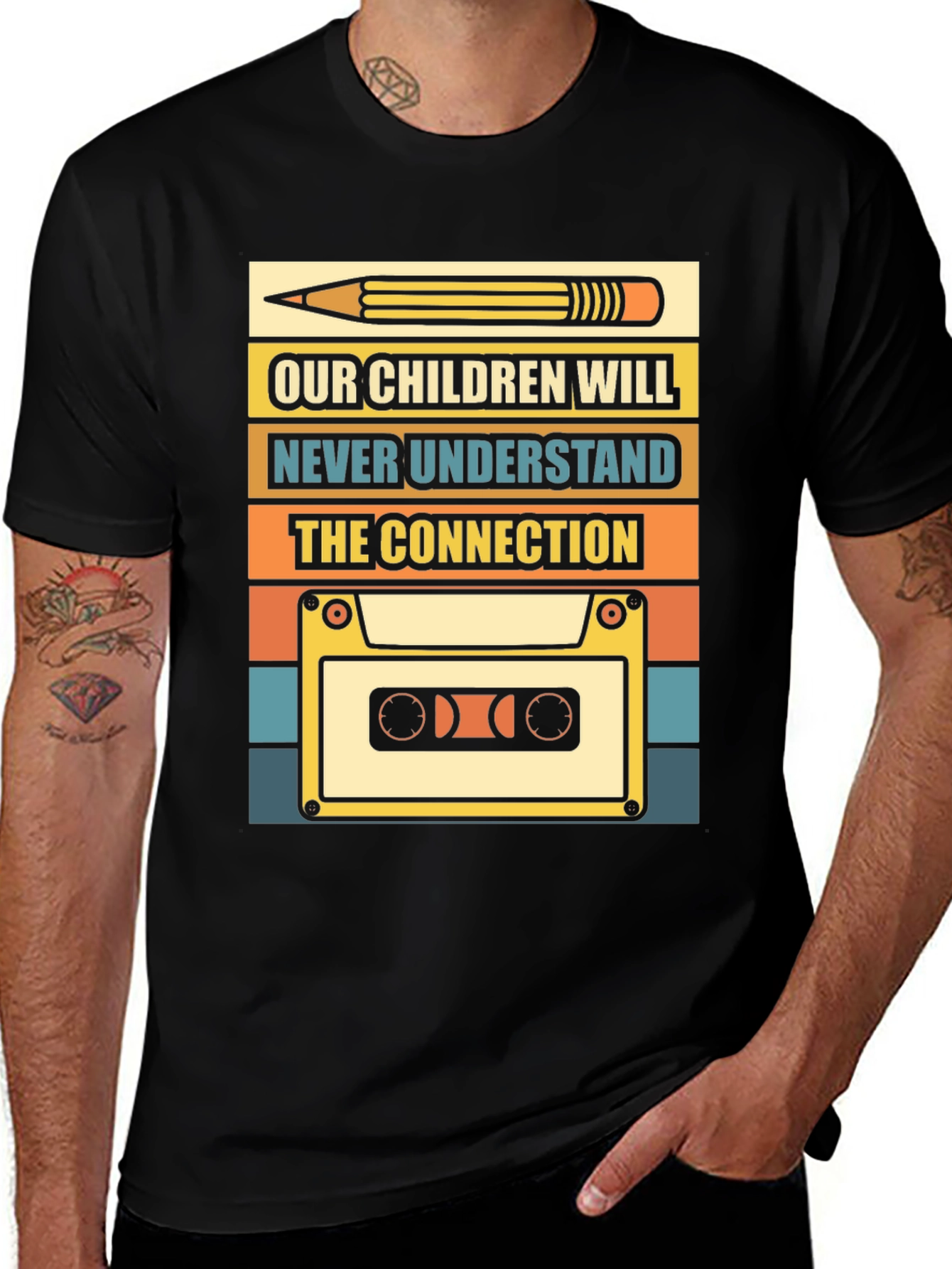 Retro Cassette Tape & Pencil T-Shirt
