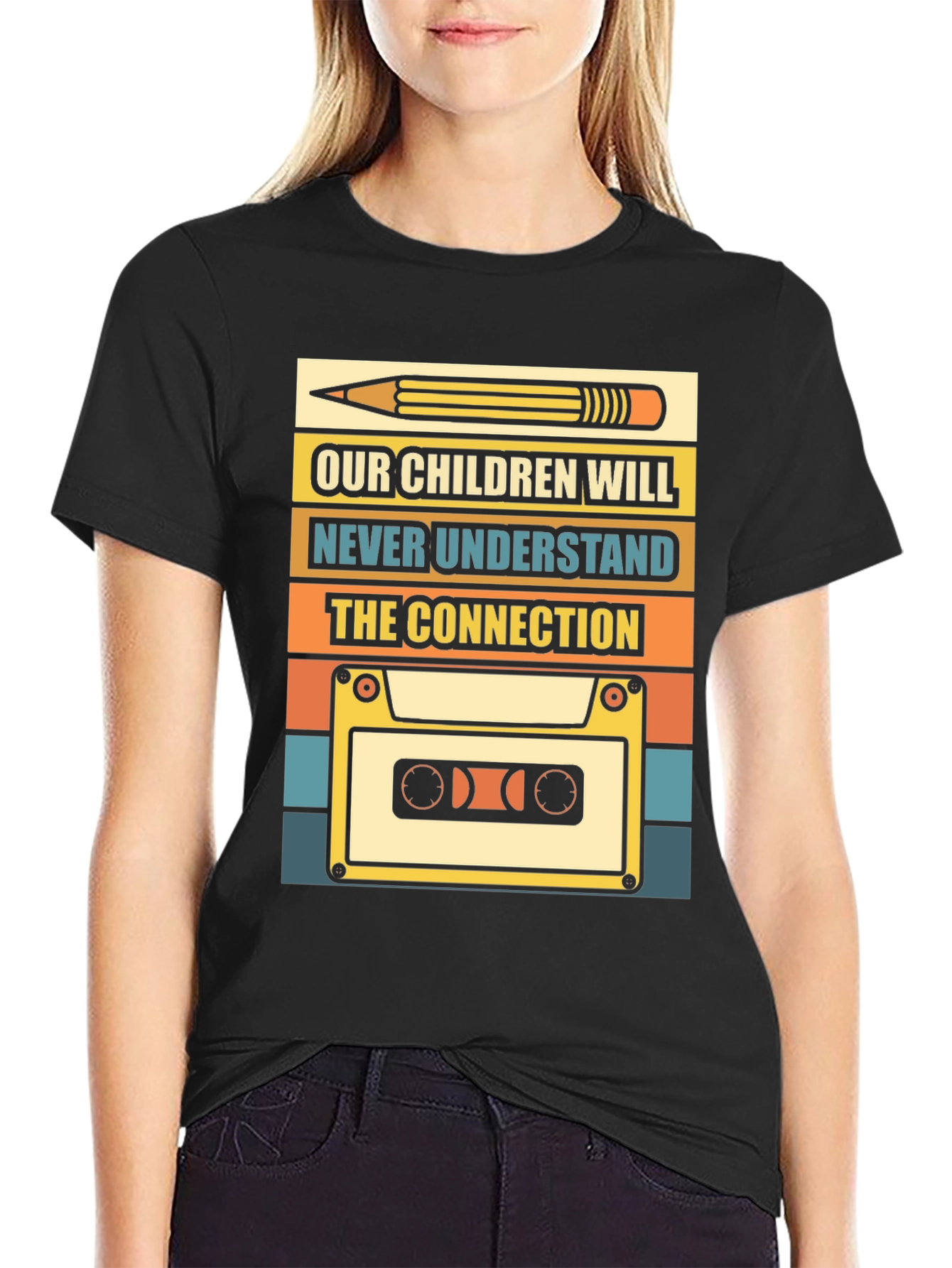 Retro Cassette Tape & Pencil T-Shirt