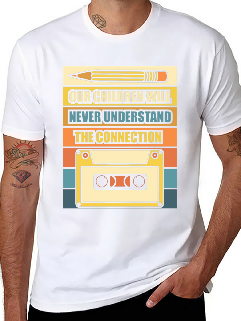 Retro Cassette Tape & Pencil T-Shirt