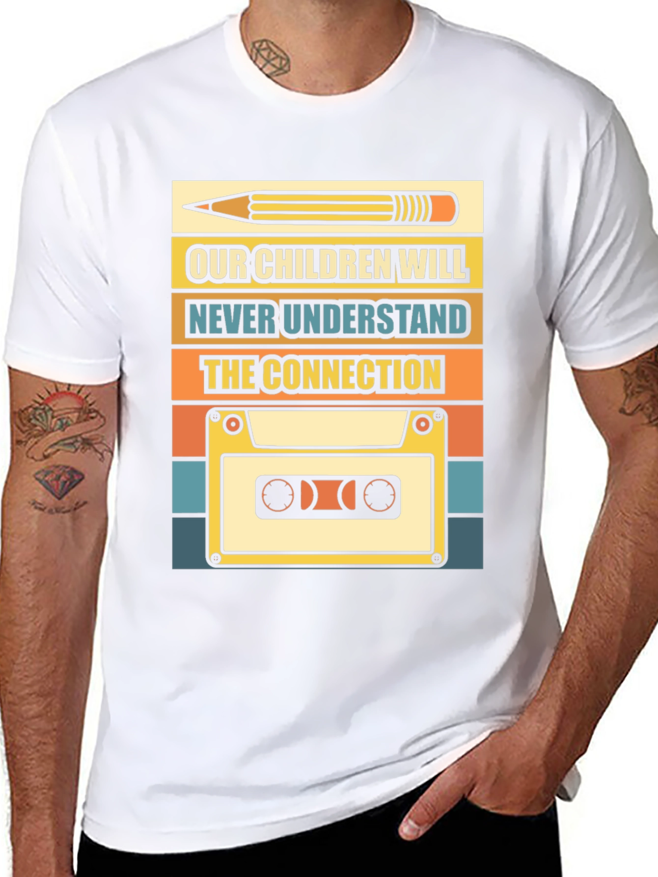 Retro Cassette Tape & Pencil T-Shirt