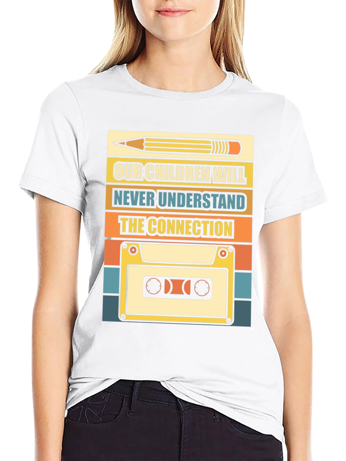 Retro Cassette Tape & Pencil T-Shirt