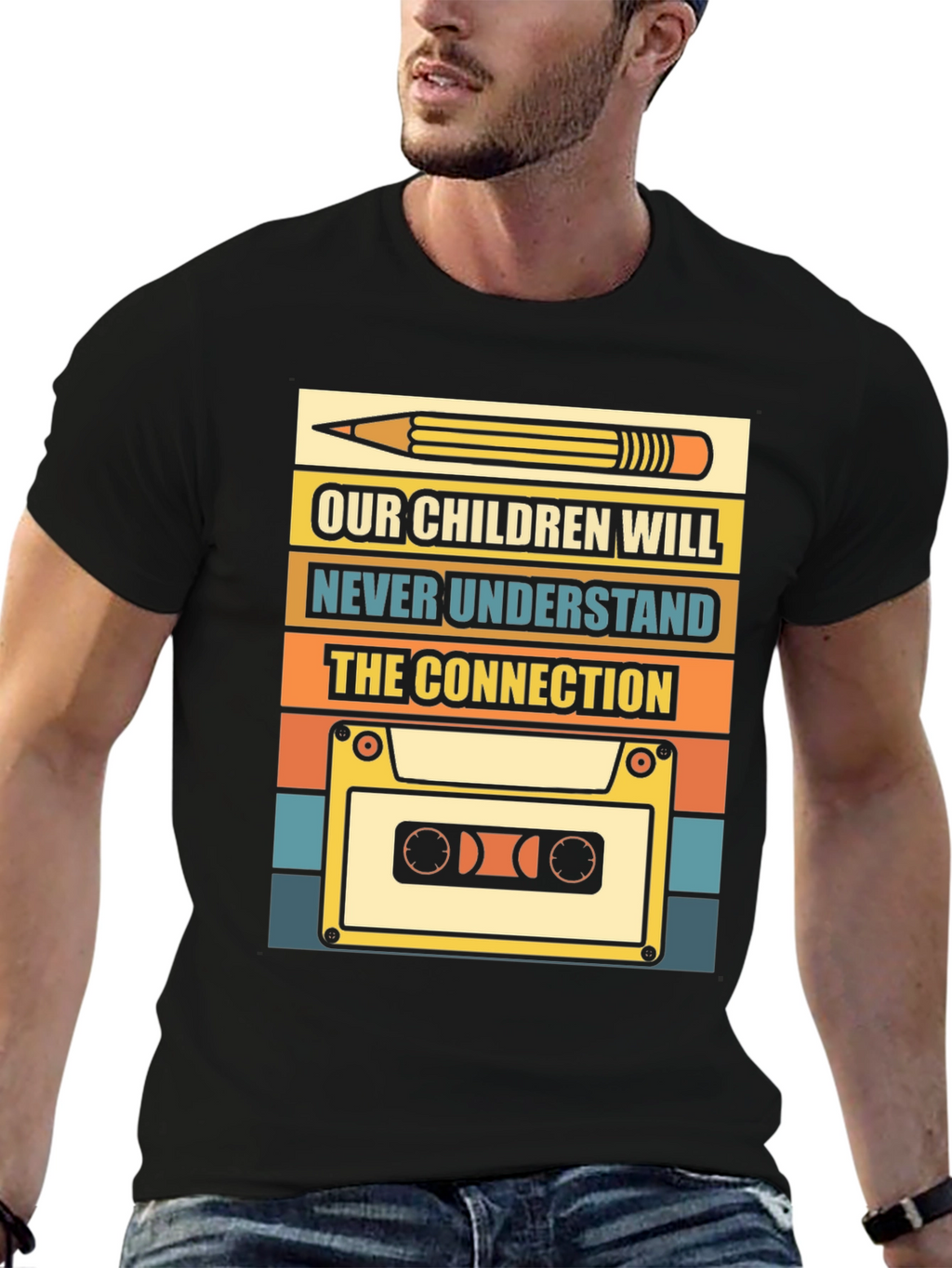 Retro Cassette Tape & Pencil T-Shirt