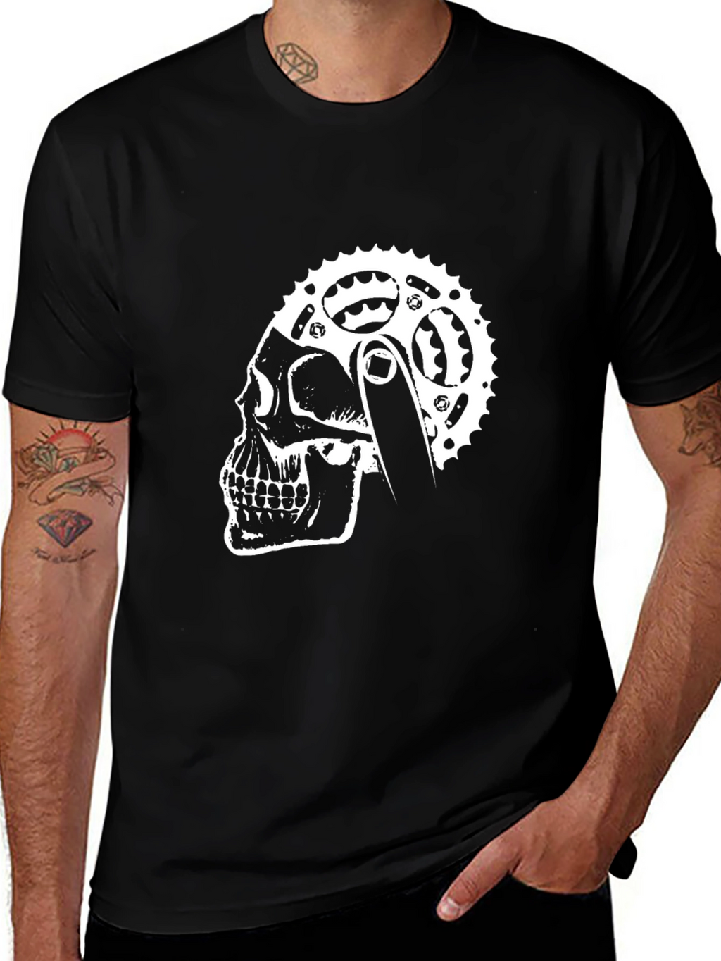Skull Bike Chain Graphic Tee - Cool Biker Style