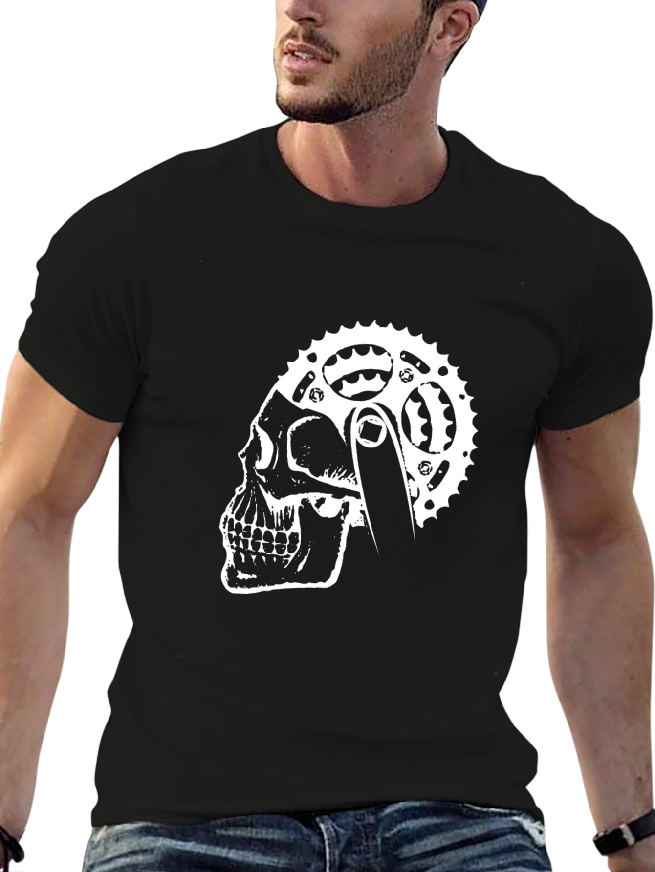 Skull Bike Chain Graphic Tee - Cool Biker Style