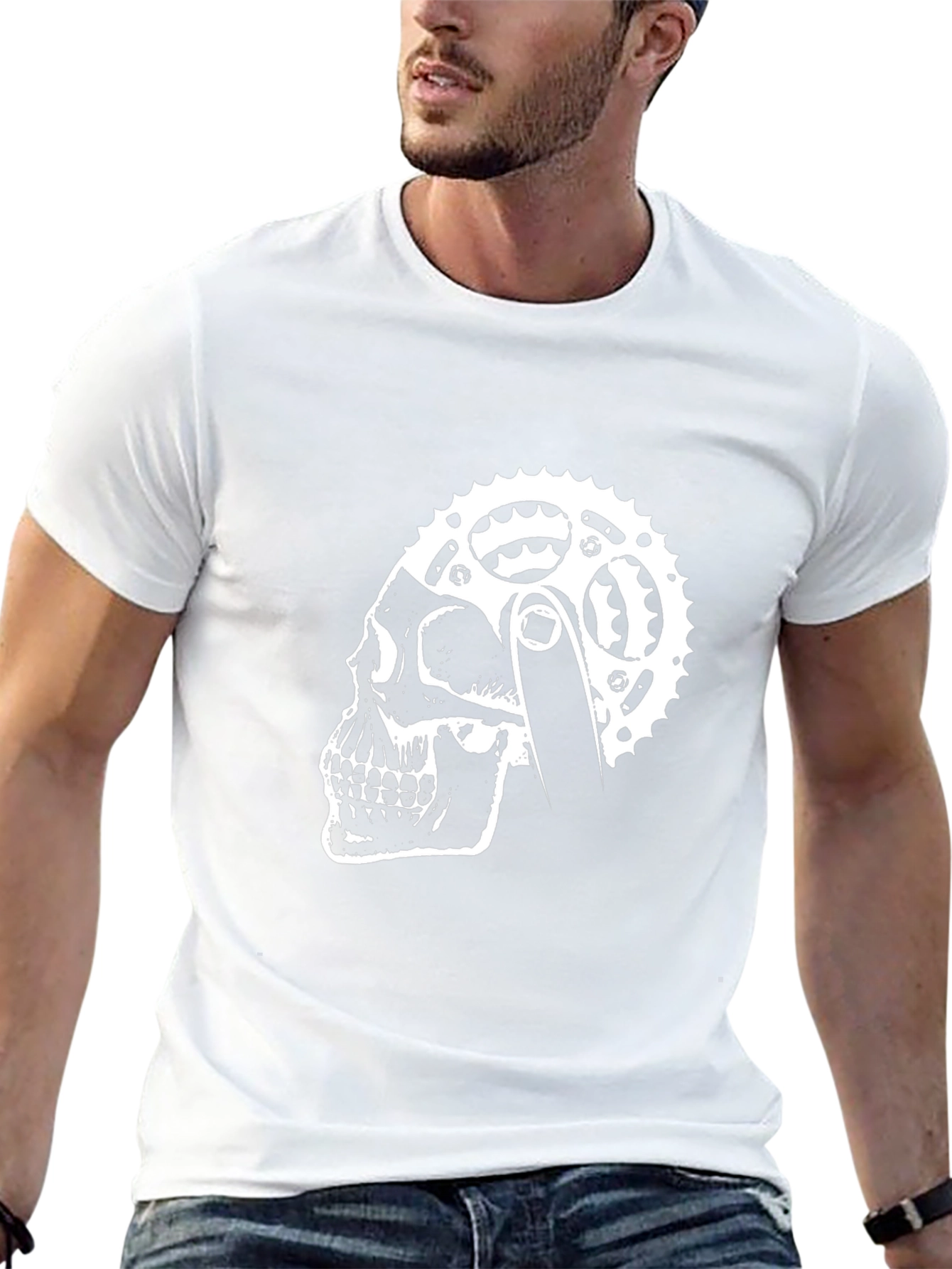Skull Bike Chain Graphic Tee - Cool Biker Style