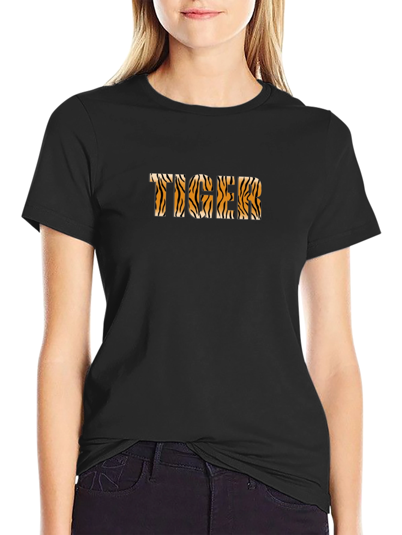 Tiger Print Graphic Tee - Black Casual Shirt