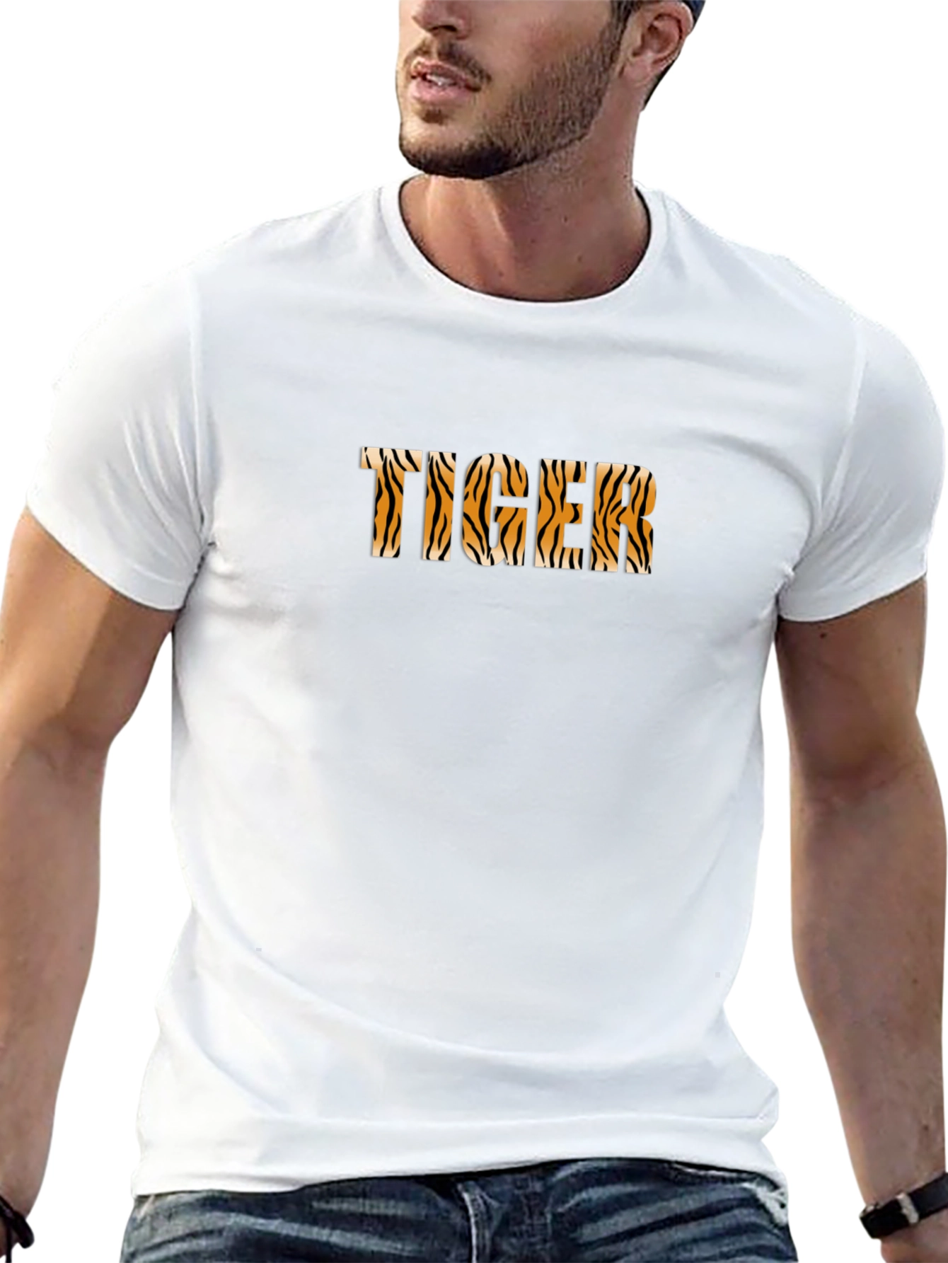 Tiger Print Graphic Tee - Black Casual Shirt