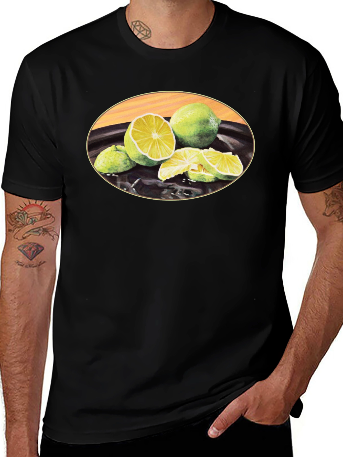 Lime Fruit Graphic Black T-Shirt