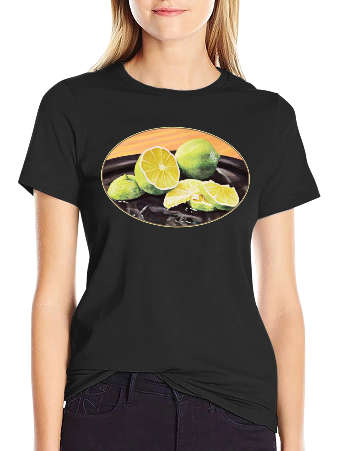 Lime Fruit Graphic Black T-Shirt