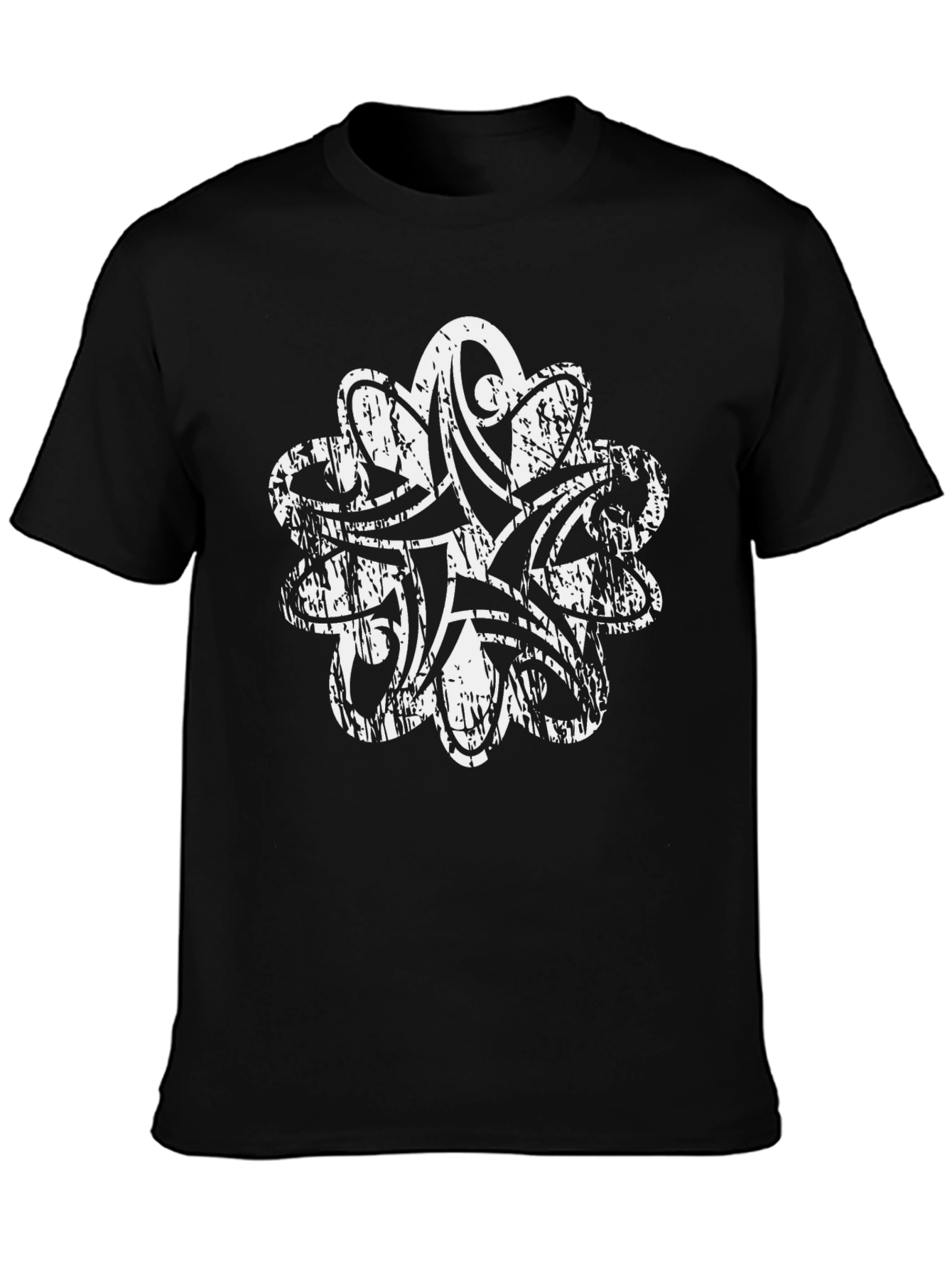 Distressed White Tribal Print Black T-Shirt