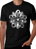 Distressed White Tribal Print Black T-Shirt