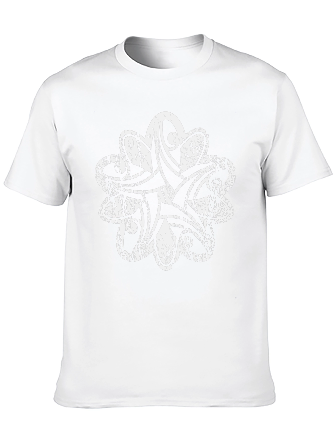 Distressed White Tribal Print Black T-Shirt