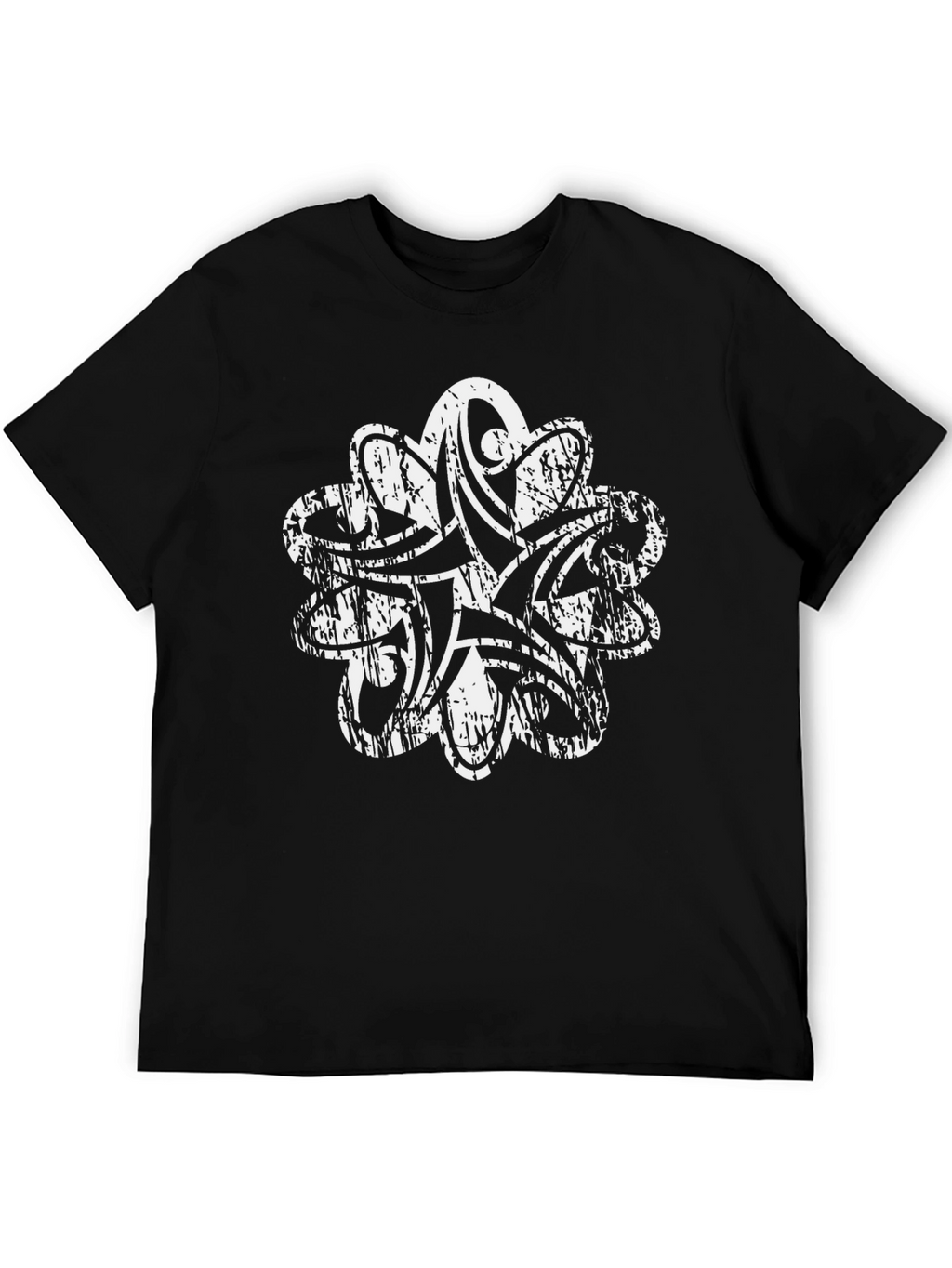 Distressed White Tribal Print Black T-Shirt