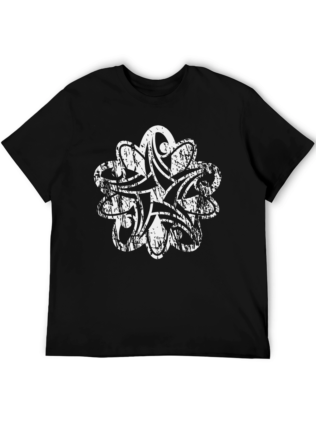 Distressed White Tribal Print Black T-Shirt