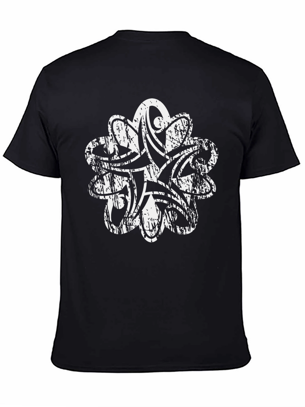Distressed White Tribal Print Black T-Shirt