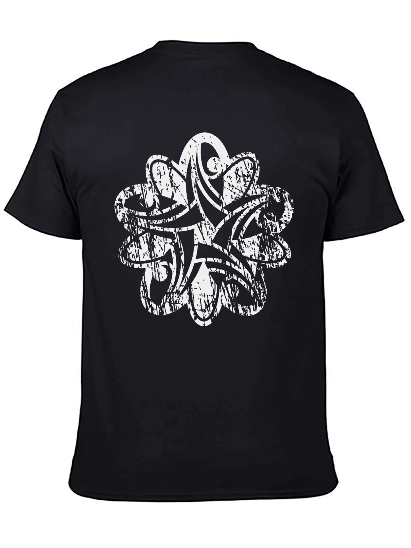 Distressed White Tribal Print Black T-Shirt