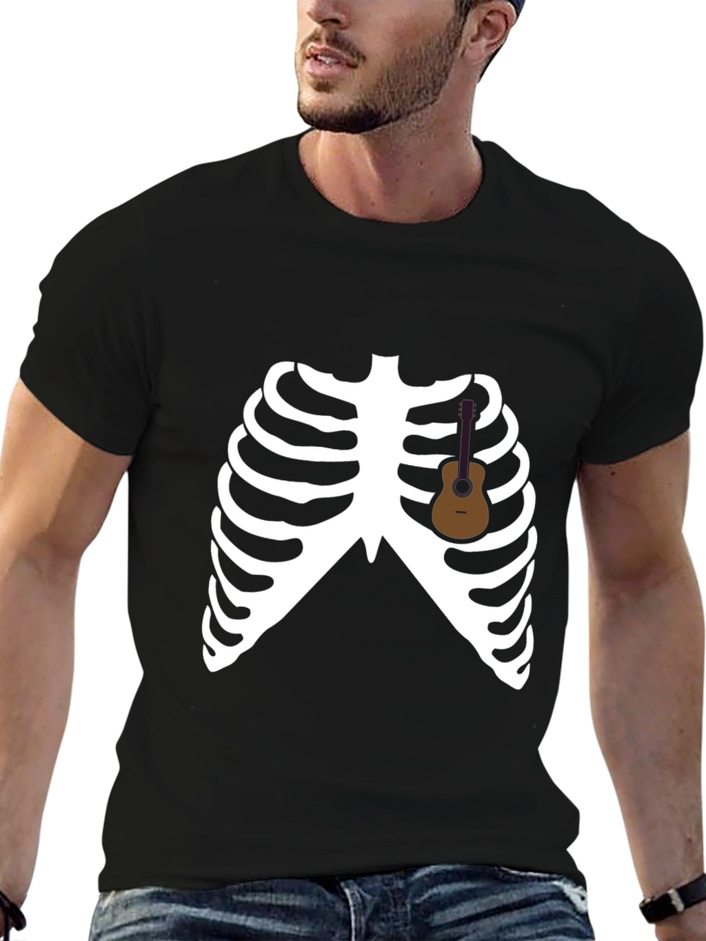 Skeleton Guitar Rib Cage Graphic Tee
