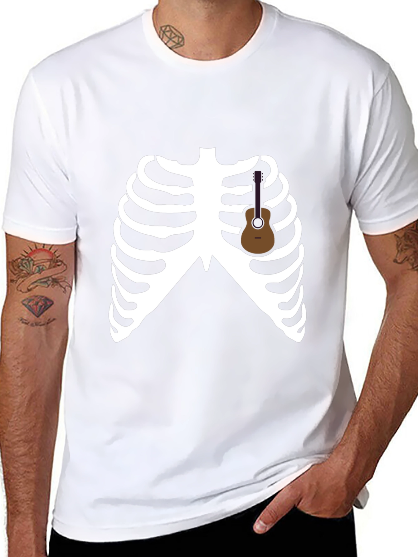 Skeleton Guitar Rib Cage Graphic Tee