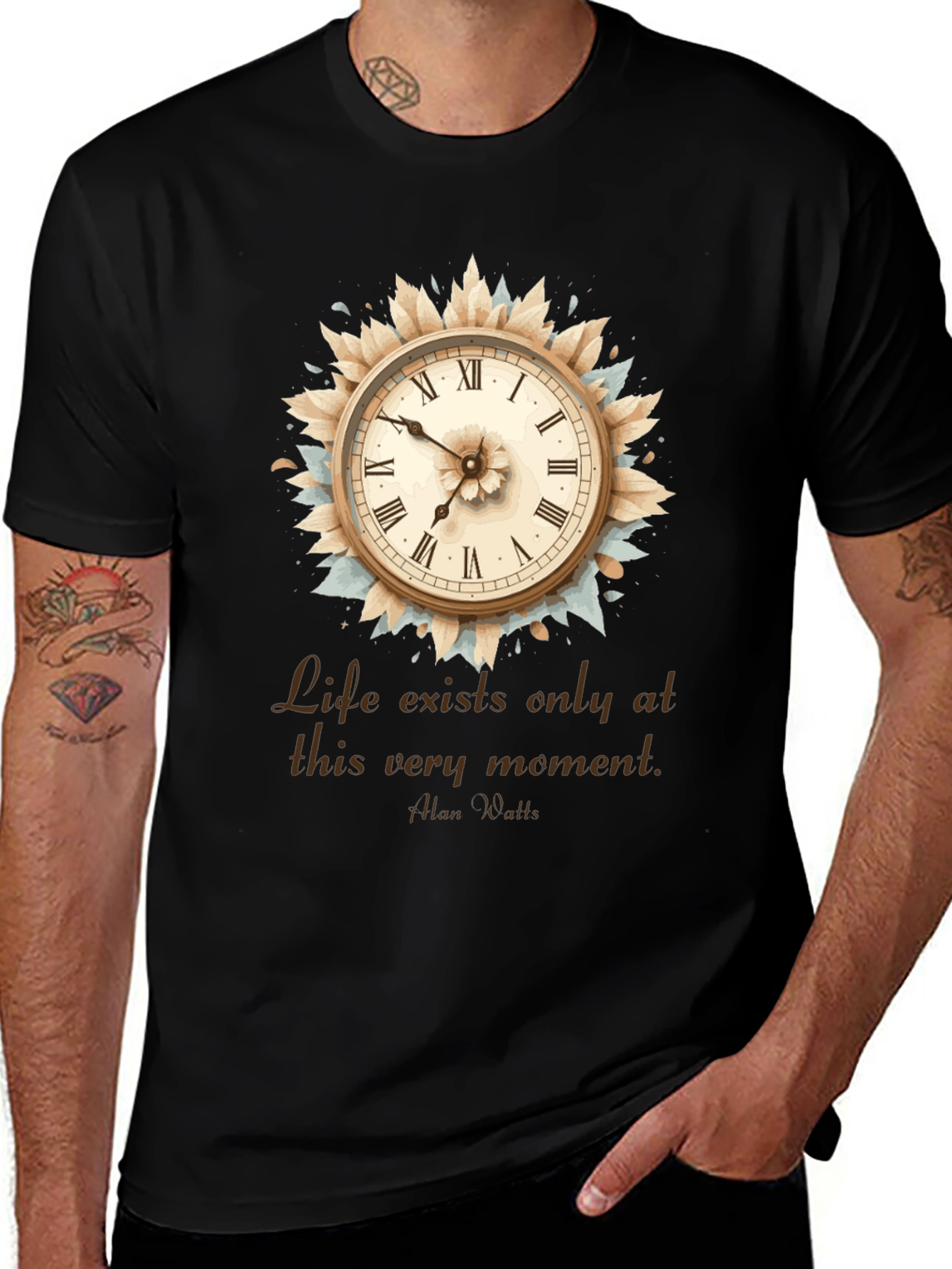 Time is Now T-Shirt Clock Graphic Tee Motivational Quote Shirt