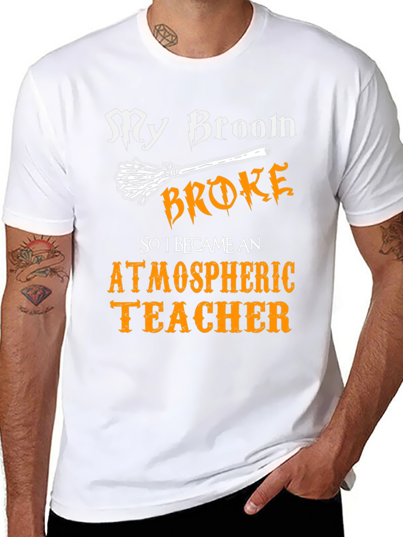 My Broom Broke Atmospheric Teacher T-Shirt