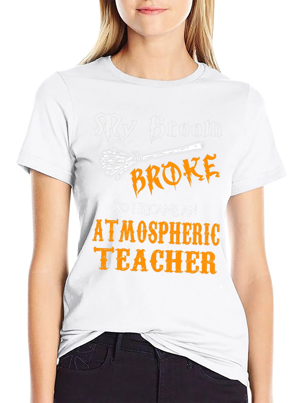 My Broom Broke Atmospheric Teacher T-Shirt