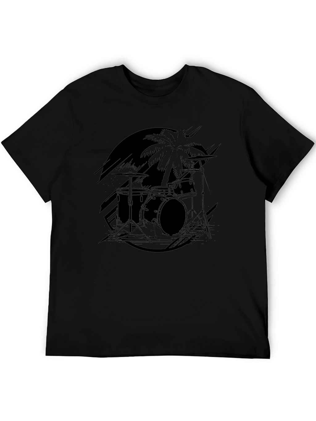 Black Drum Set Palm Tree Graphic Tee