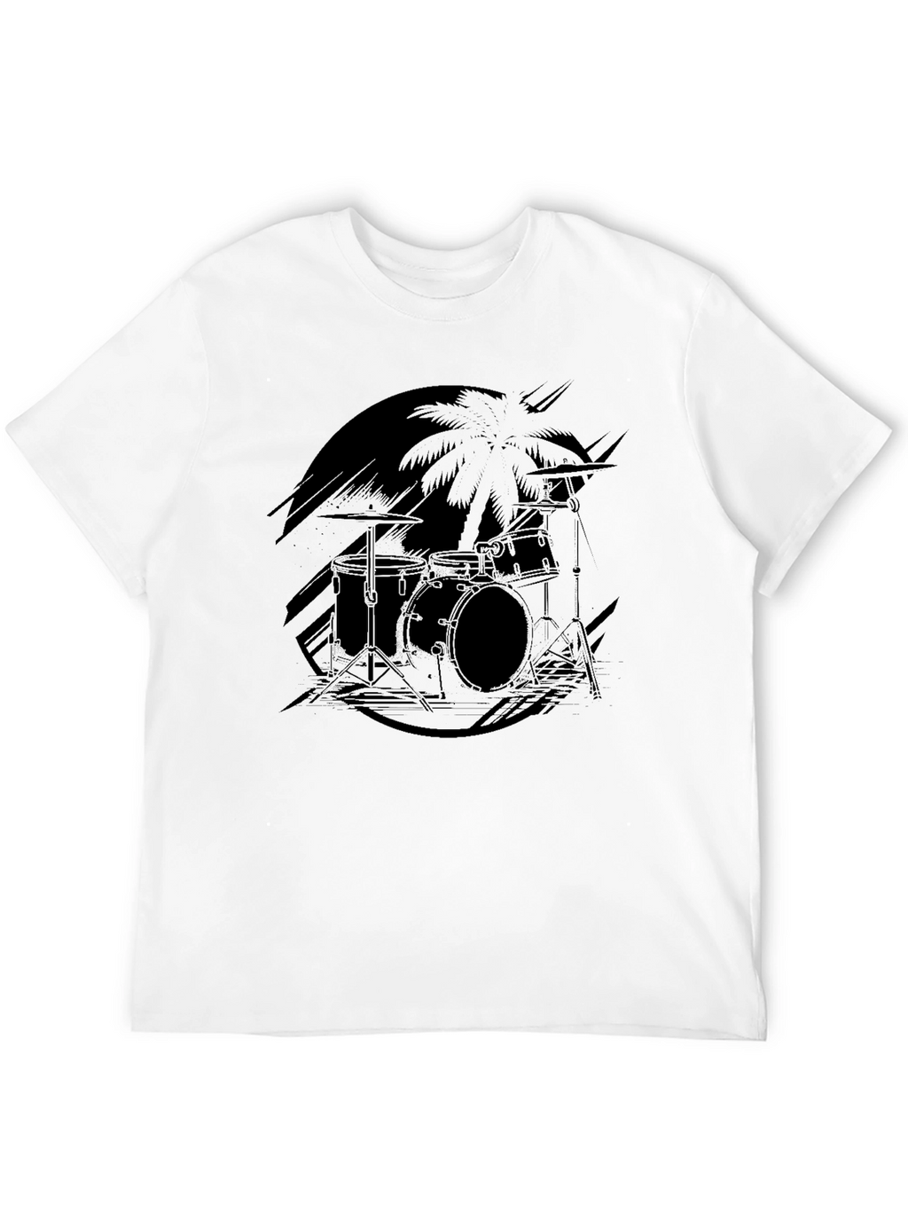 Black Drum Set Palm Tree Graphic Tee