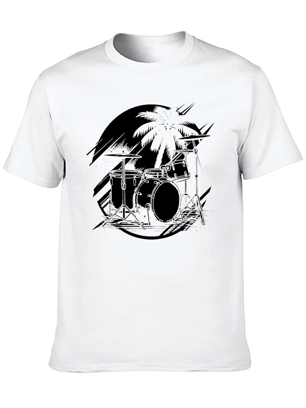 Black Drum Set Palm Tree Graphic Tee