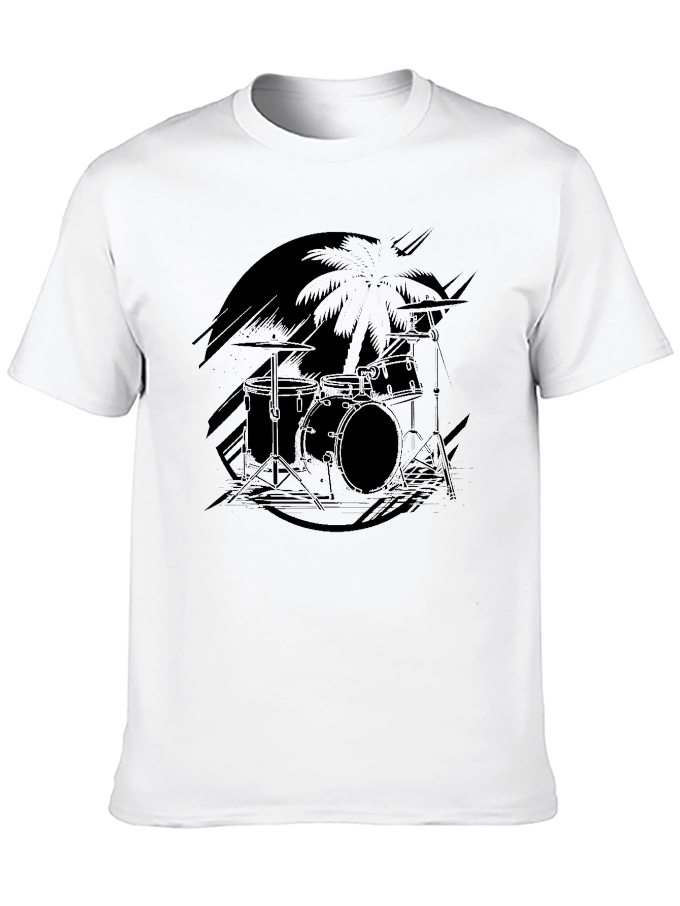 Black Drum Set Palm Tree Graphic Tee