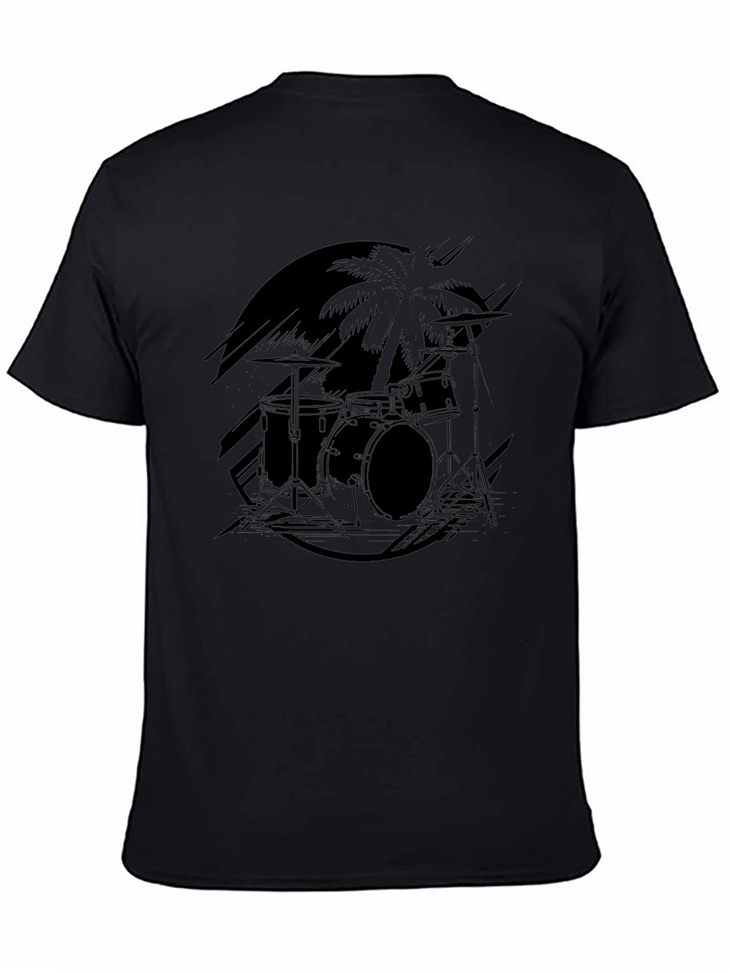 Black Drum Set Palm Tree Graphic Tee