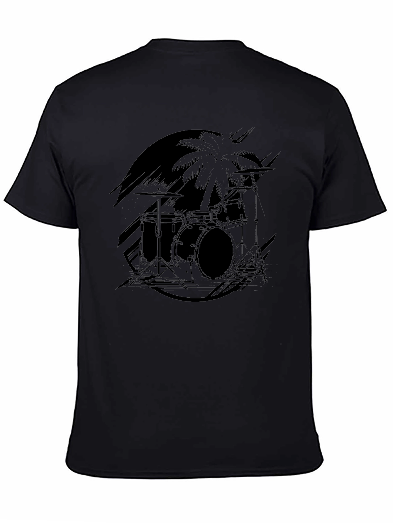Black Drum Set Palm Tree Graphic Tee