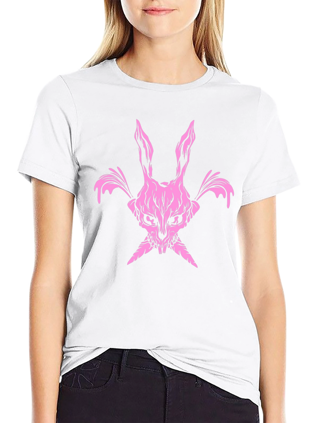Pink Skull Bunny T-Shirt - Dark Edgy Graphic Tee