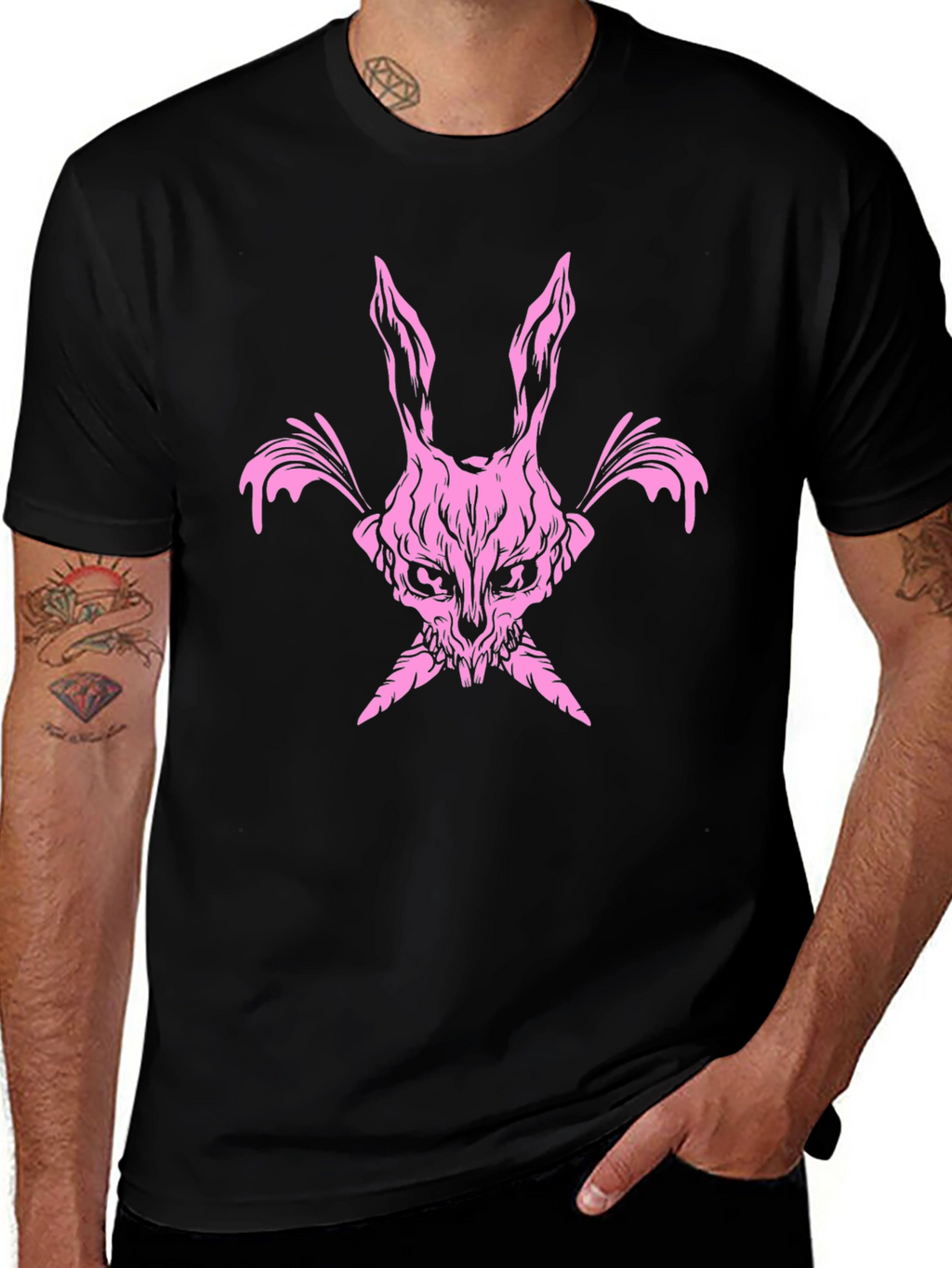 Pink Skull Bunny T-Shirt - Dark Edgy Graphic Tee