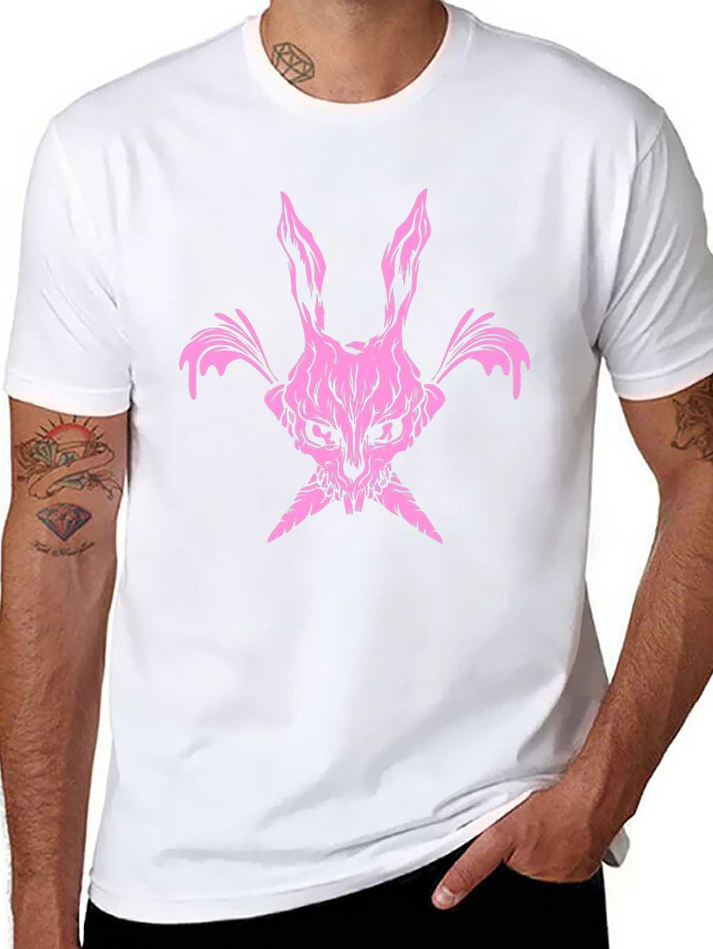 Pink Skull Bunny T-Shirt - Dark Edgy Graphic Tee