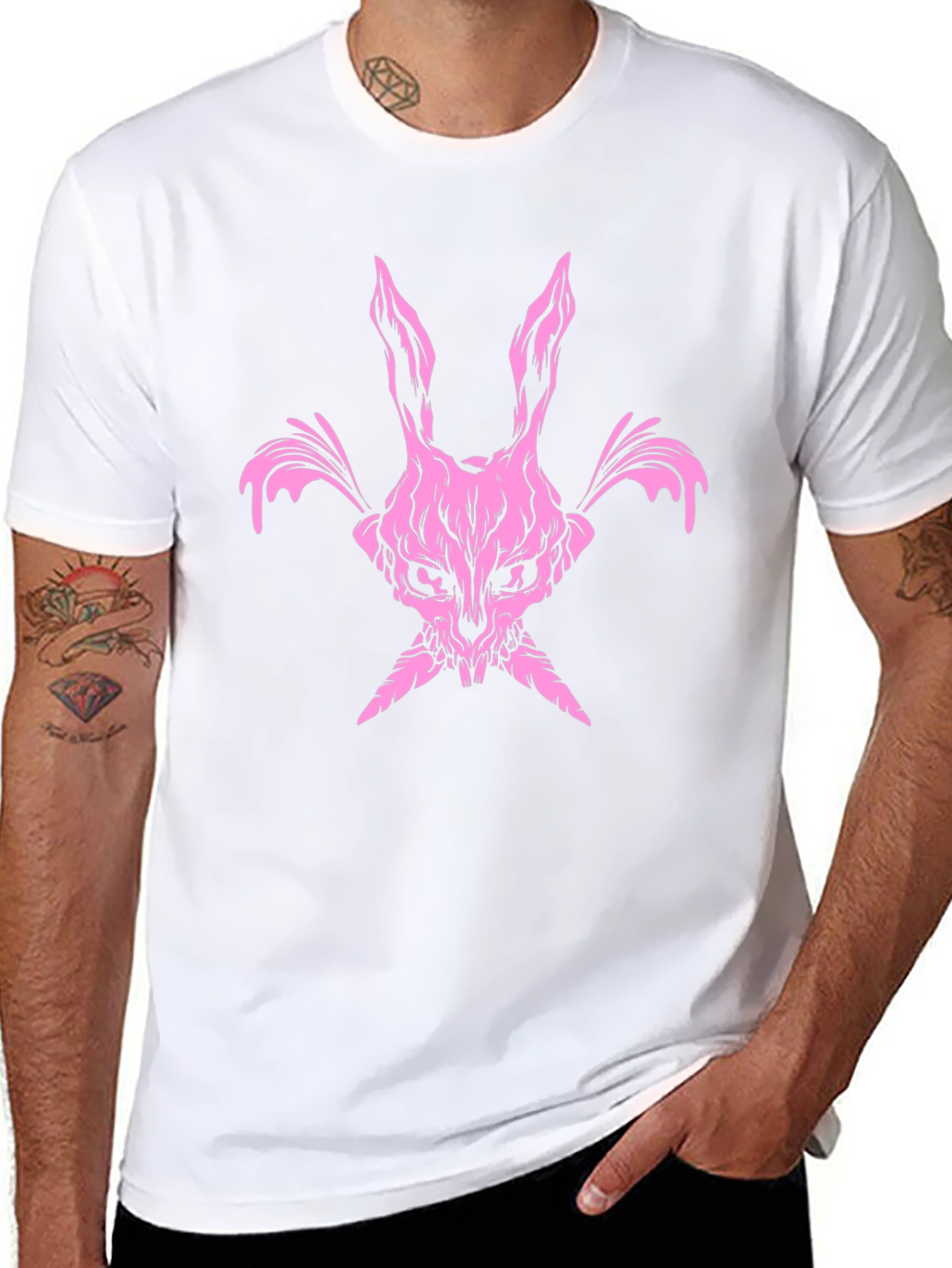 Pink Skull Bunny T-Shirt - Dark Edgy Graphic Tee