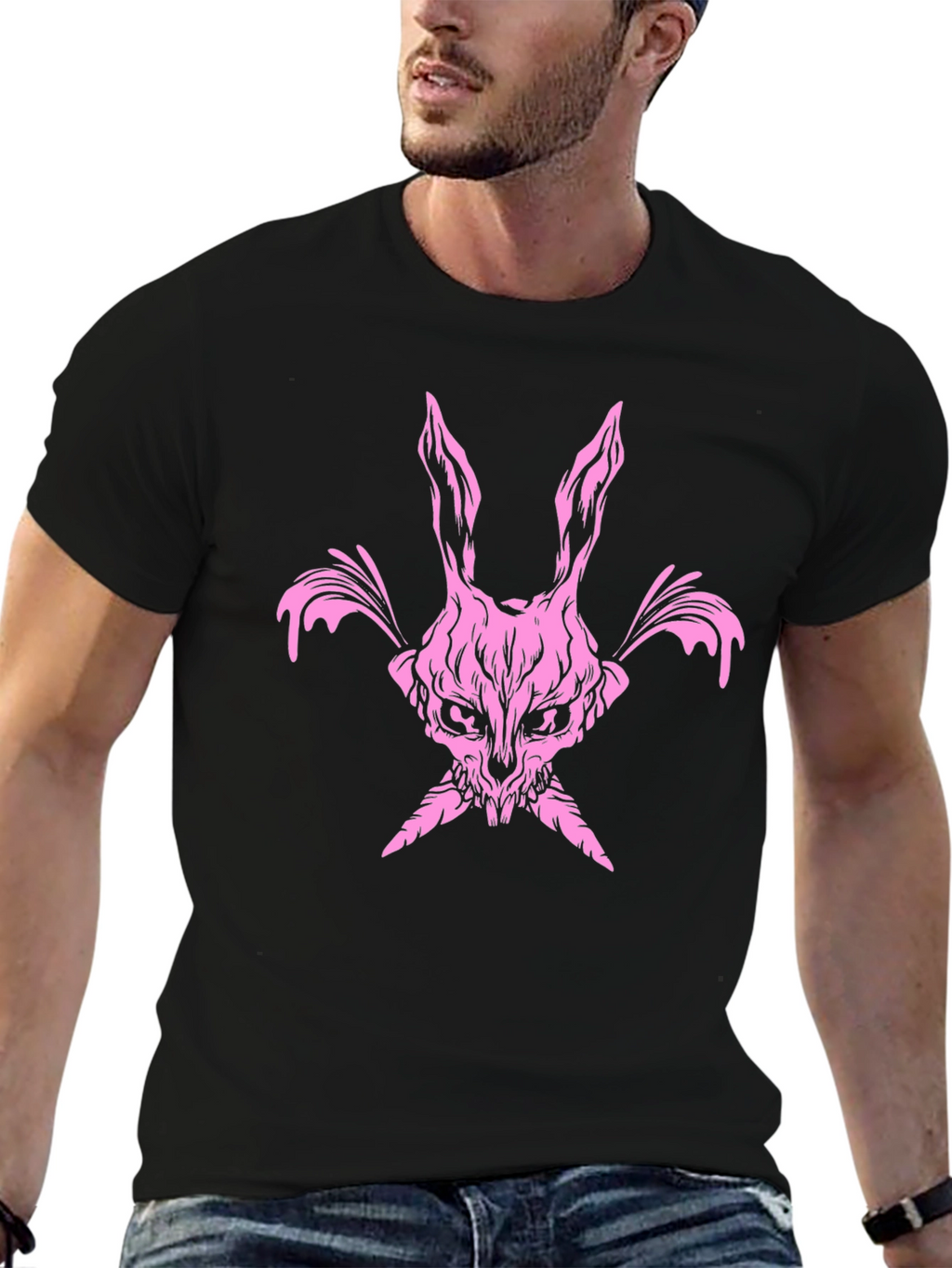 Pink Skull Bunny T-Shirt - Dark Edgy Graphic Tee