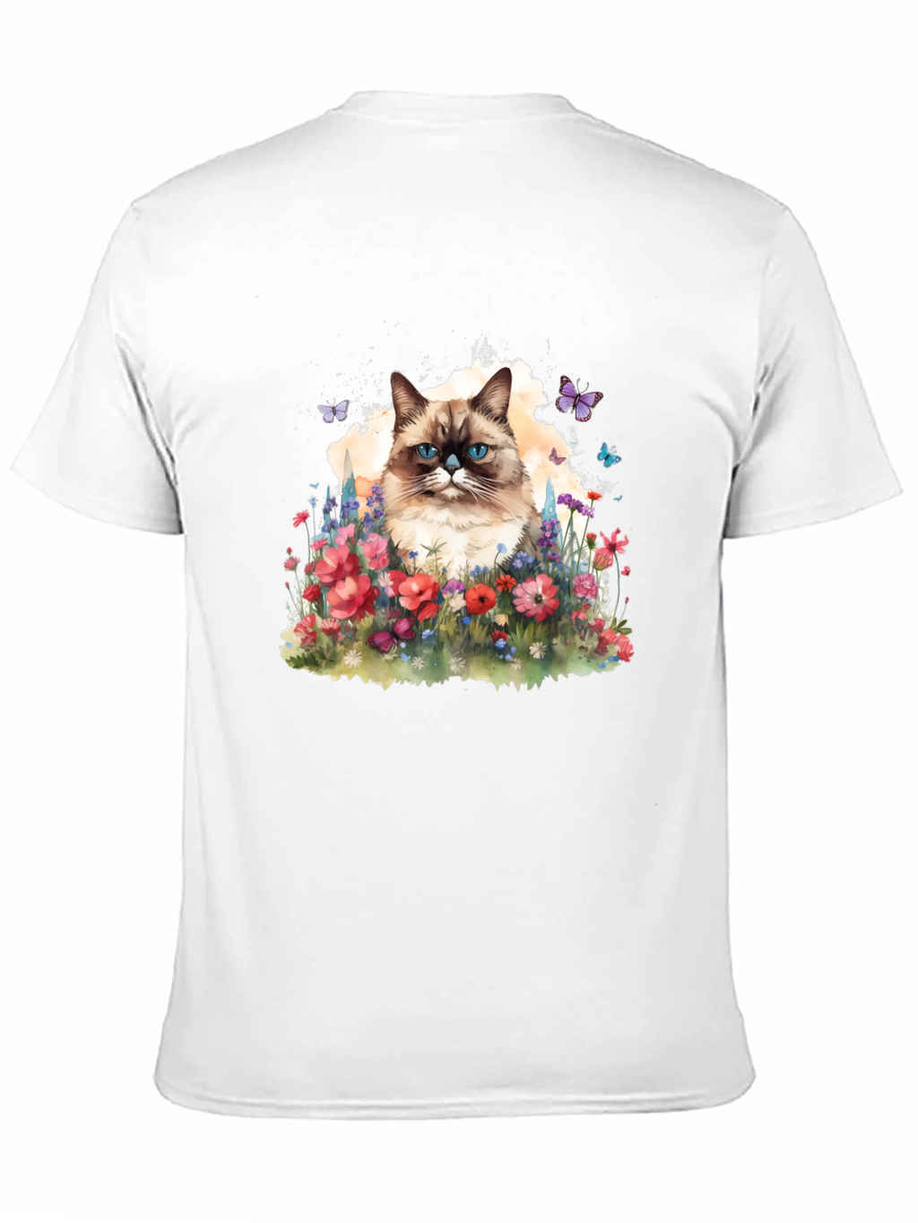 Cat & Flowers Graphic Tee - Mens Black T-Shirt