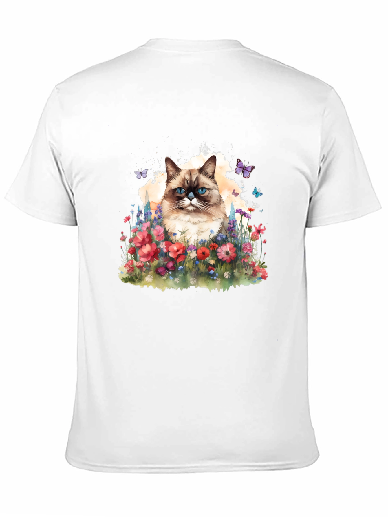 Cat & Flowers Graphic Tee - Mens Black T-Shirt