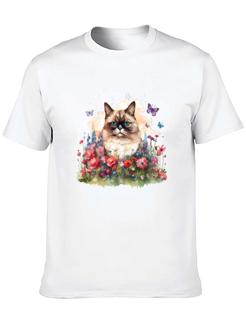 Cat & Flowers Graphic Tee - Mens Black T-Shirt