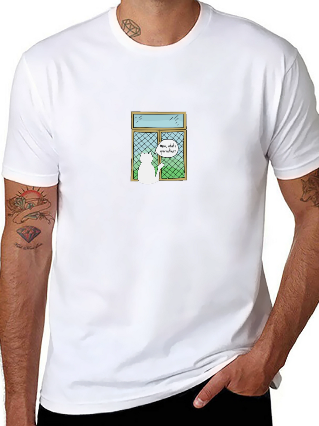 Quarantine Cat T-Shirt - Mens Black Cotton Tee
