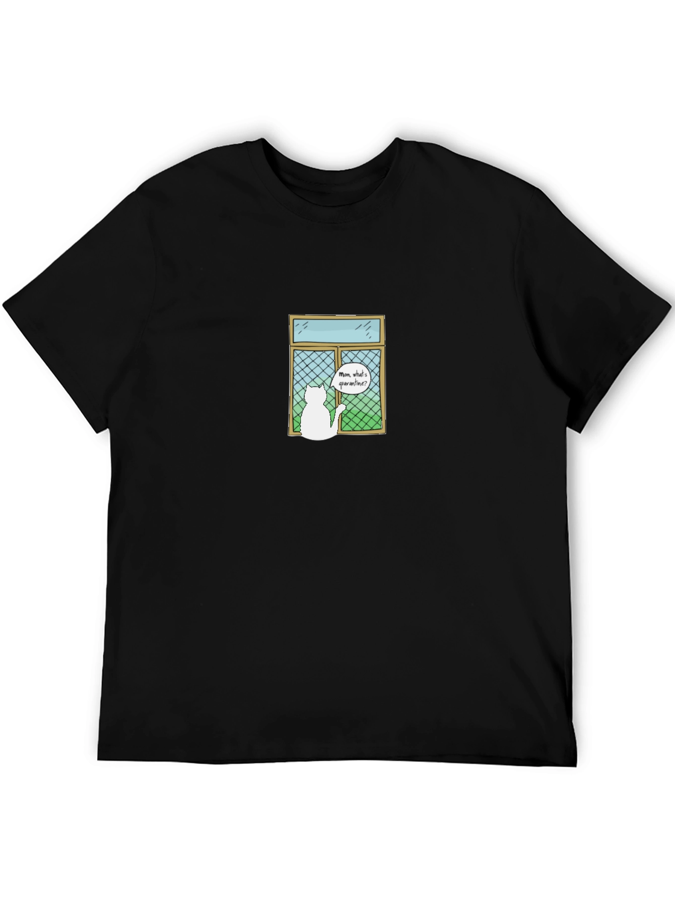Quarantine Cat T-Shirt - Mens Black Cotton Tee