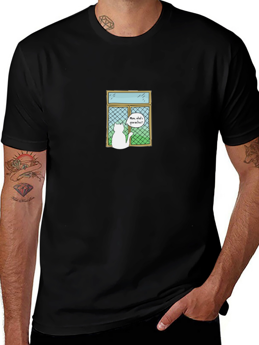 Quarantine Cat T-Shirt - Mens Black Cotton Tee