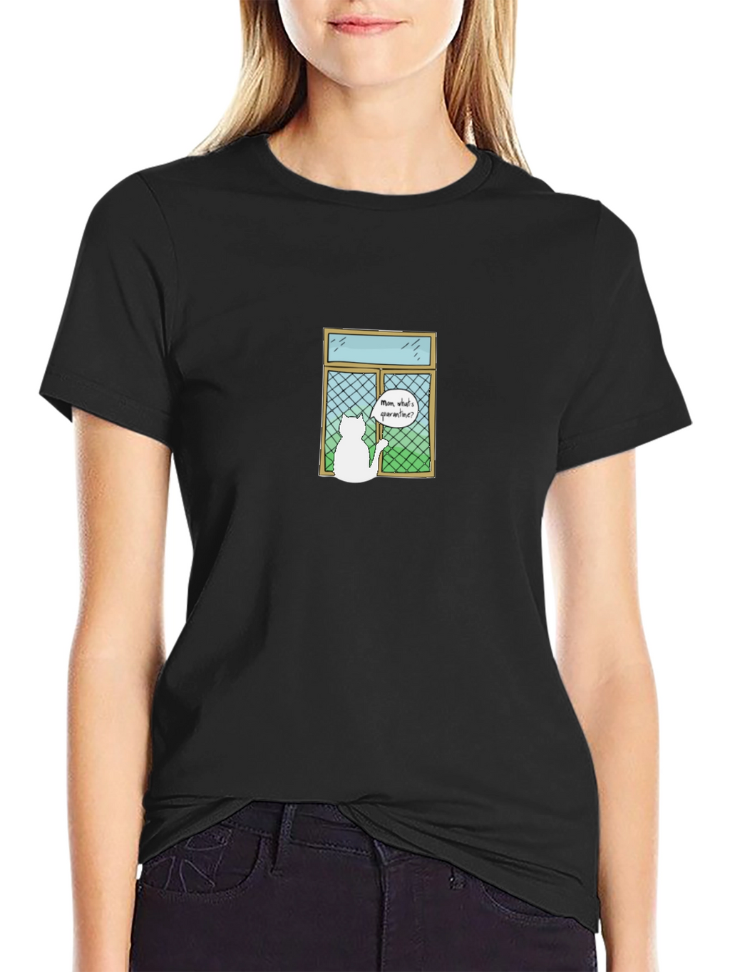 Quarantine Cat T-Shirt - Mens Black Cotton Tee