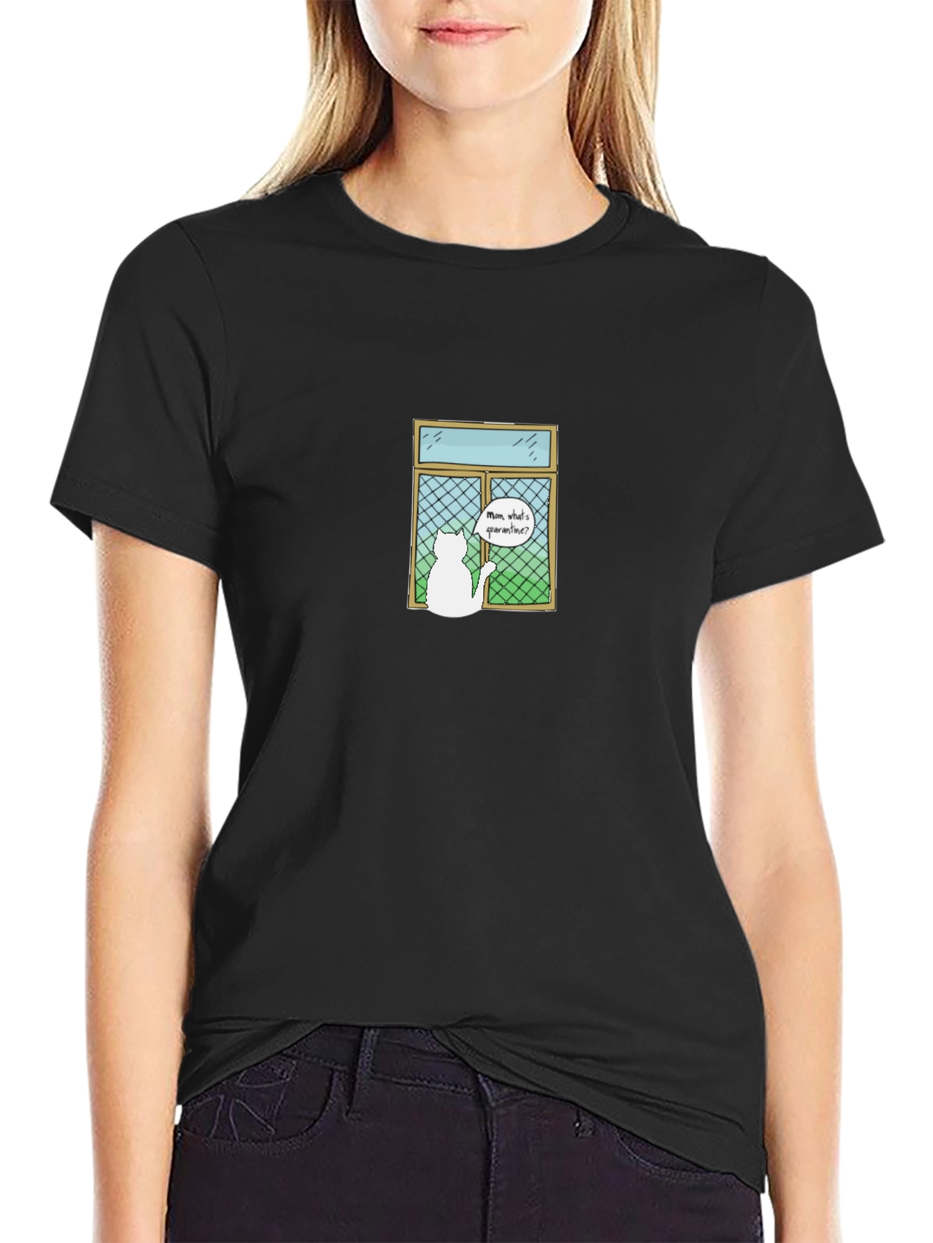 Quarantine Cat T-Shirt - Mens Black Cotton Tee